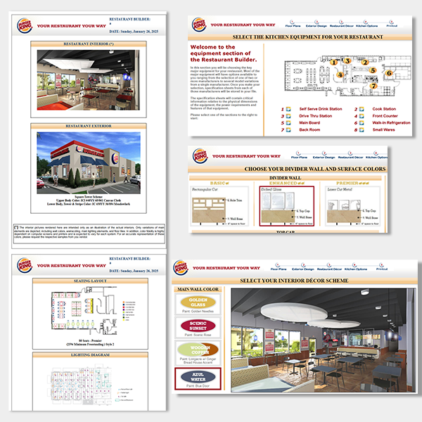 Restaurant configuration wizard with 3D renderings